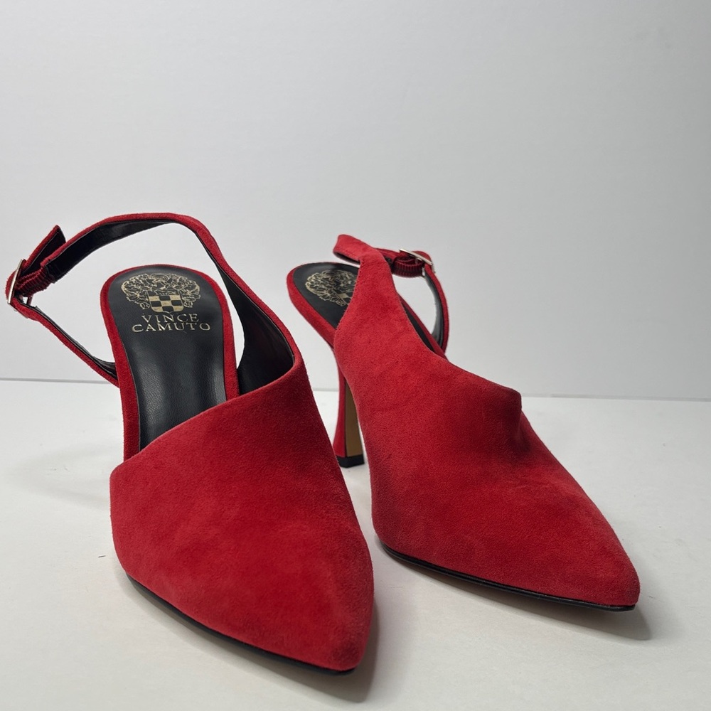 SH1 Vince Camuto Mahalda D'orsay Sandal‎ Red Suede Stiletto Heels 7.5M